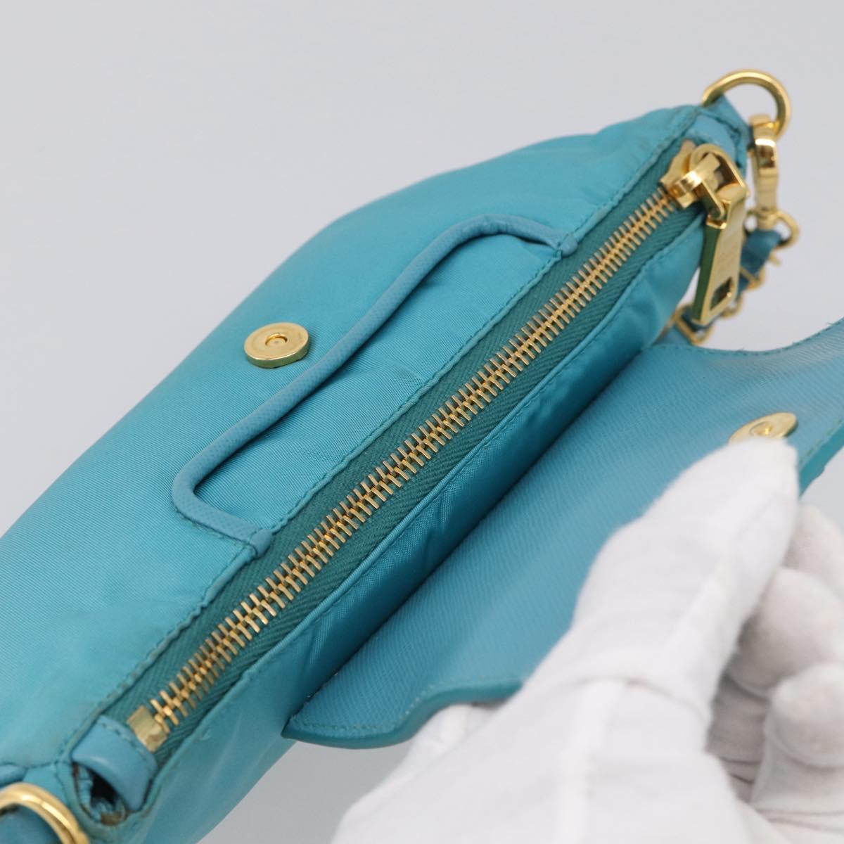 PRADA Chain Shoulder Bag Nylon Blue Gold Auth 215598V