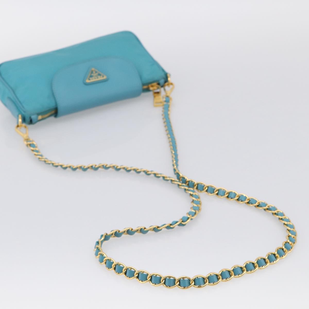 PRADA Chain Shoulder Bag Nylon Blue Gold Auth 215598V