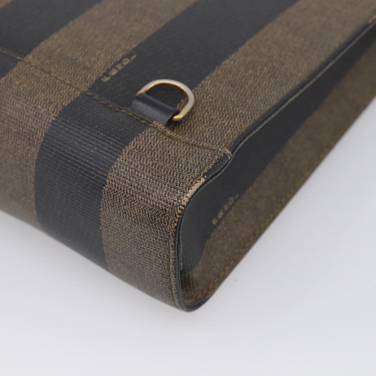 FENDI Pequin Canvas Hand Bag PVC Black Brown Auth 215603