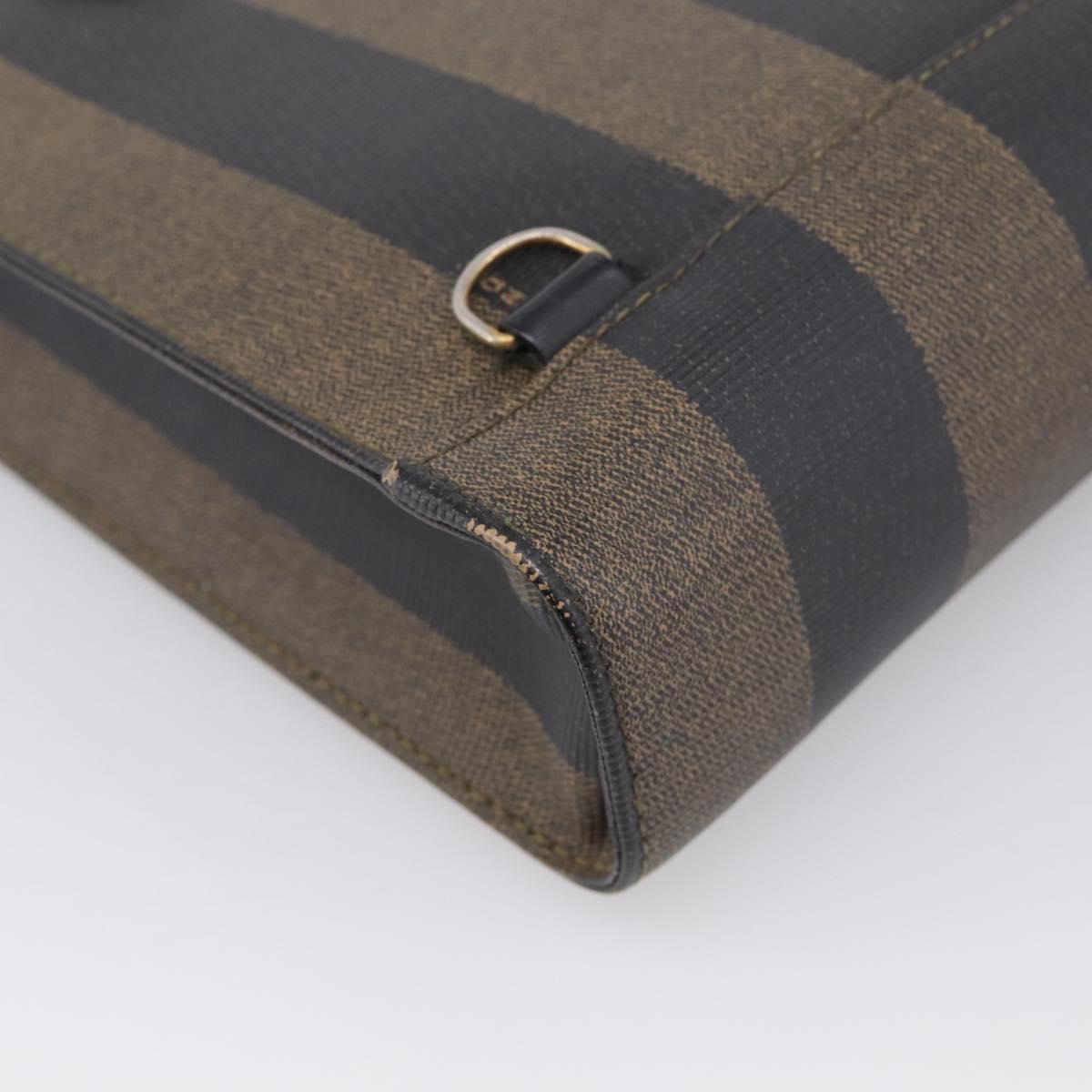 FENDI Pequin Canvas Hand Bag PVC Black Brown Auth 215603