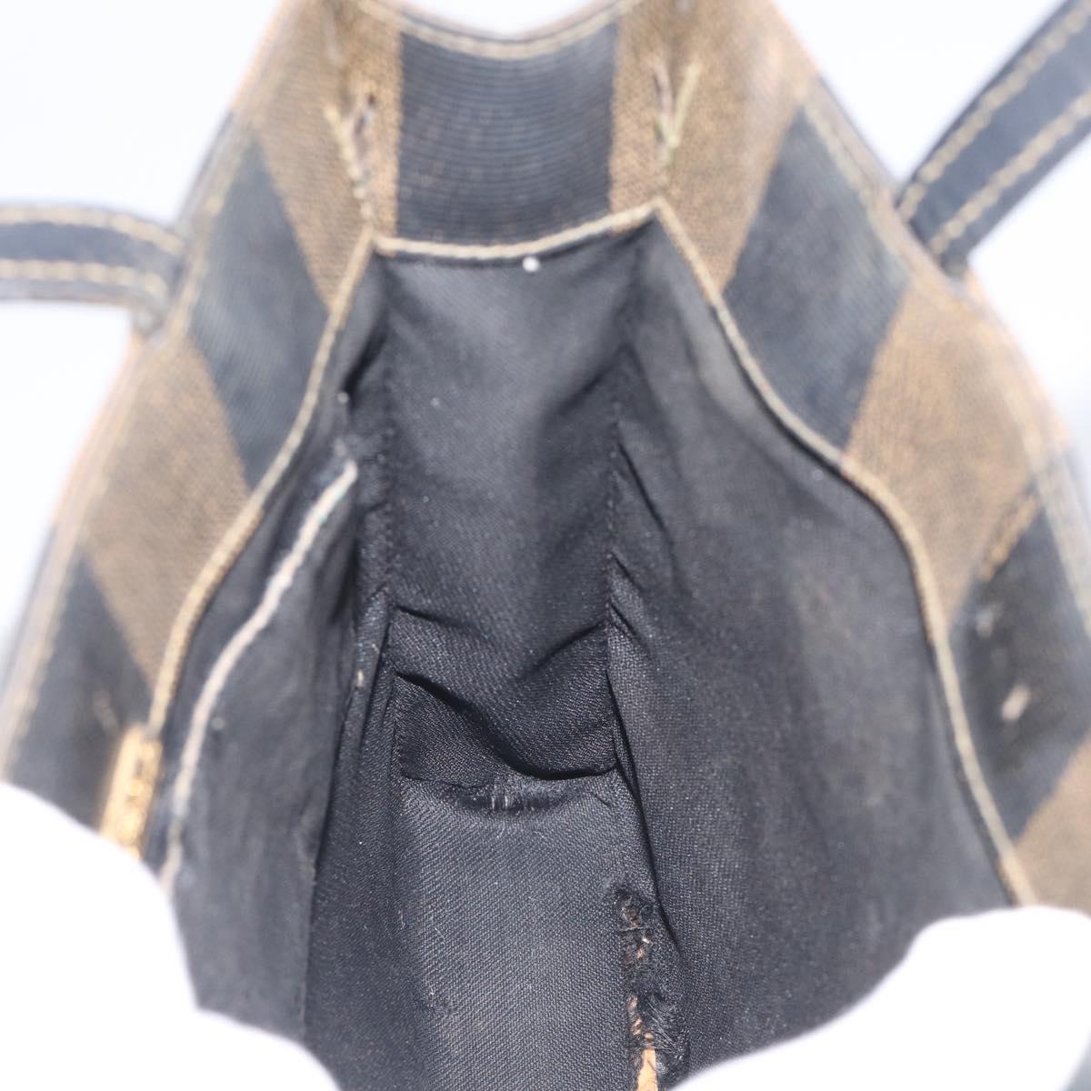FENDI Pequin Canvas Hand Bag PVC Black Brown Auth 215603