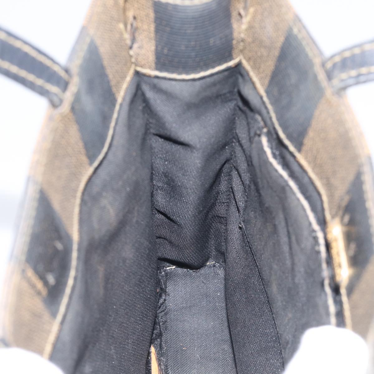 FENDI Pequin Canvas Hand Bag PVC Black Brown Auth 215603