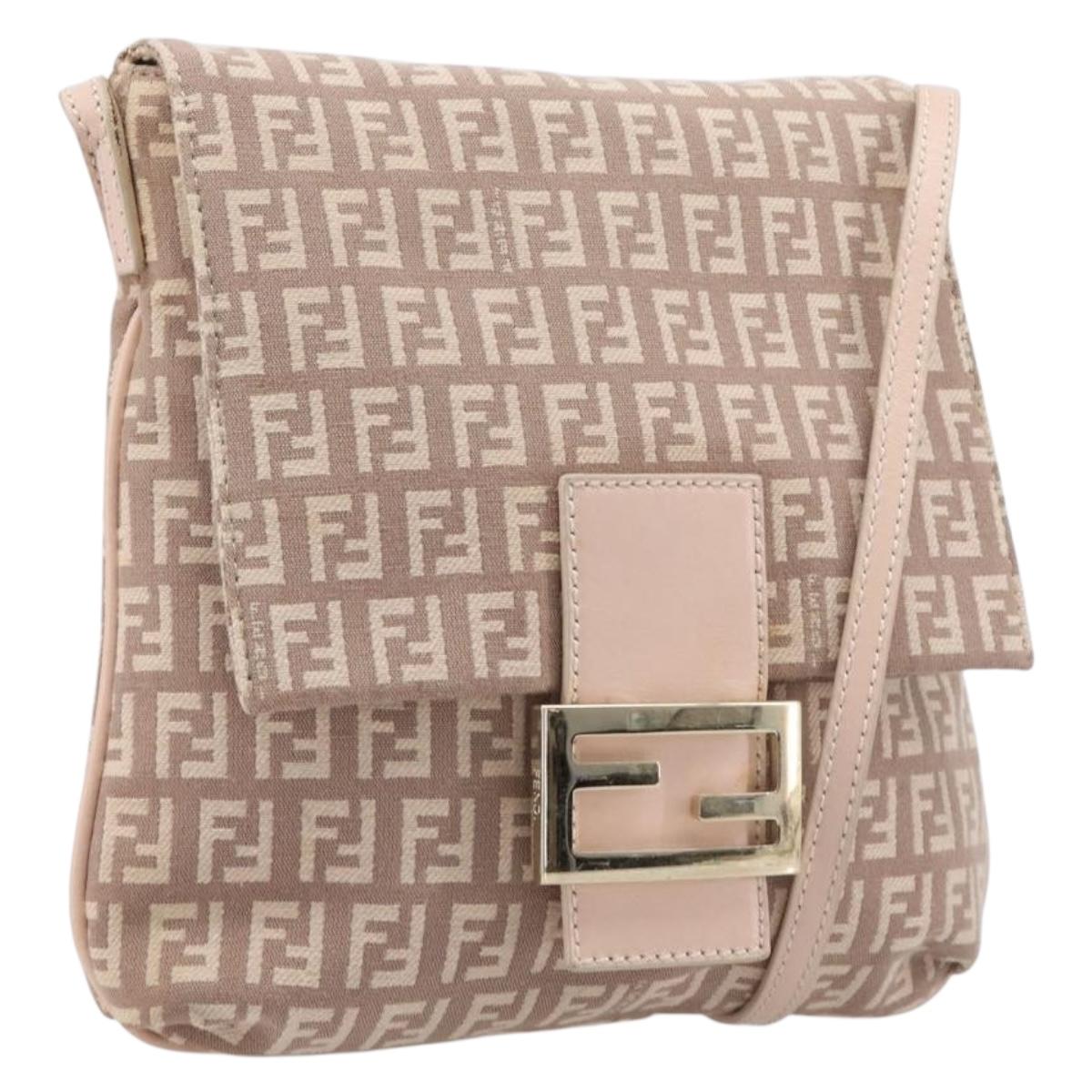 FENDI Zucchino Canvas Mamma Baguette Shoulder Bag Pink Gold Auth 215607V