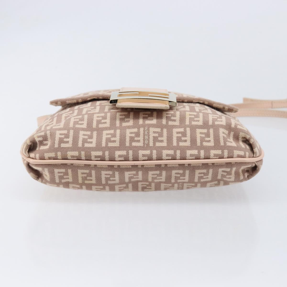 FENDI Zucchino Canvas Mamma Baguette Shoulder Bag Pink Gold Auth 215607V