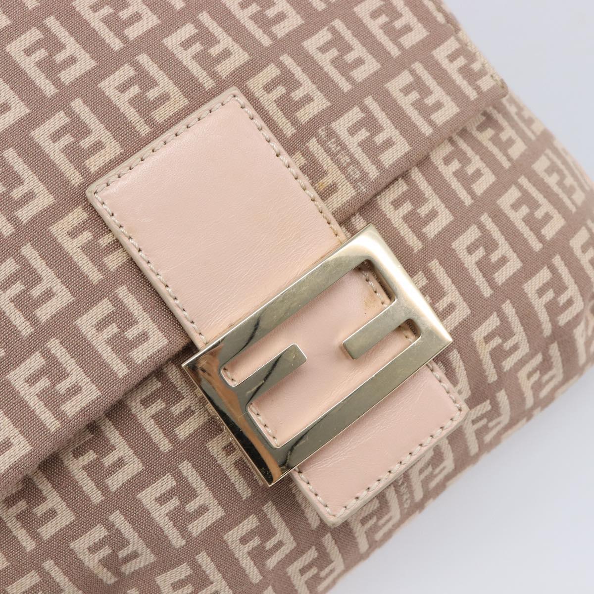 FENDI Zucchino Canvas Mamma Baguette Shoulder Bag Pink Gold Auth 215607V