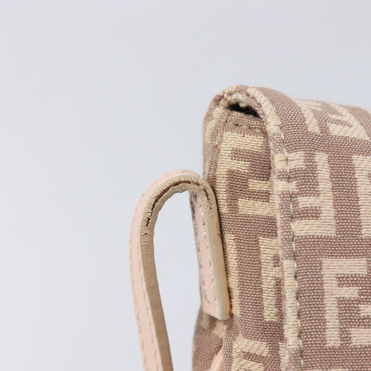FENDI Zucchino Canvas Mamma Baguette Shoulder Bag Pink Gold Auth 215607V