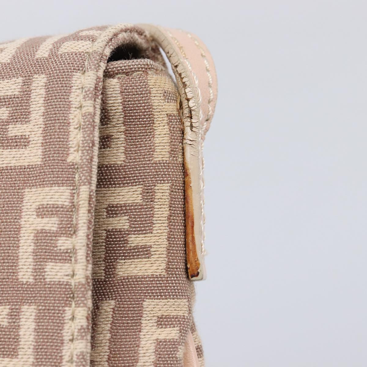 FENDI Zucchino Canvas Mamma Baguette Shoulder Bag Pink Gold Auth 215607V