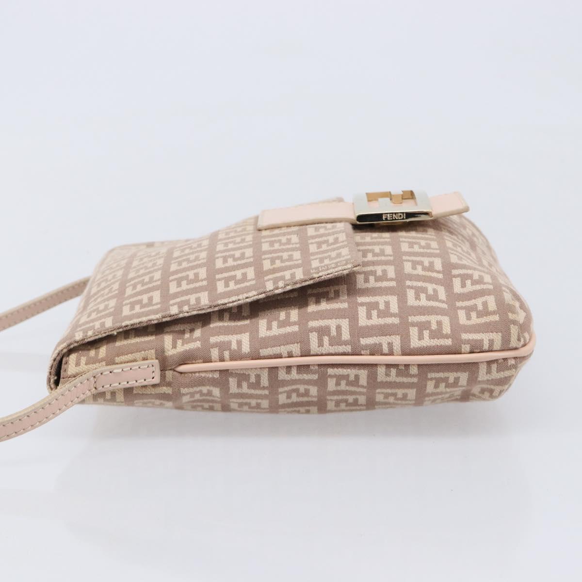 FENDI Zucchino Canvas Mamma Baguette Shoulder Bag Pink Gold Auth 215607V