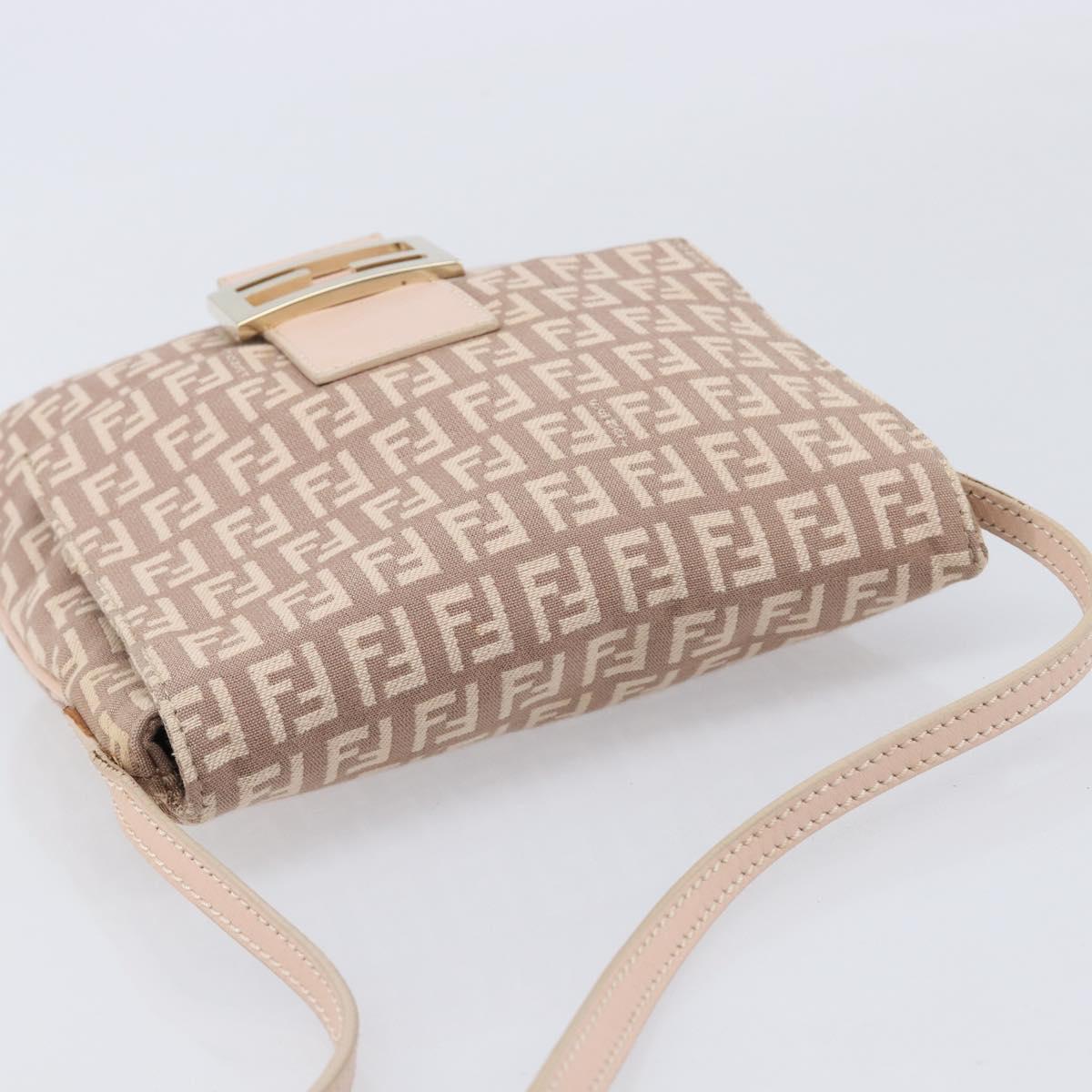 FENDI Zucchino Canvas Mamma Baguette Shoulder Bag Pink Gold Auth 215607V