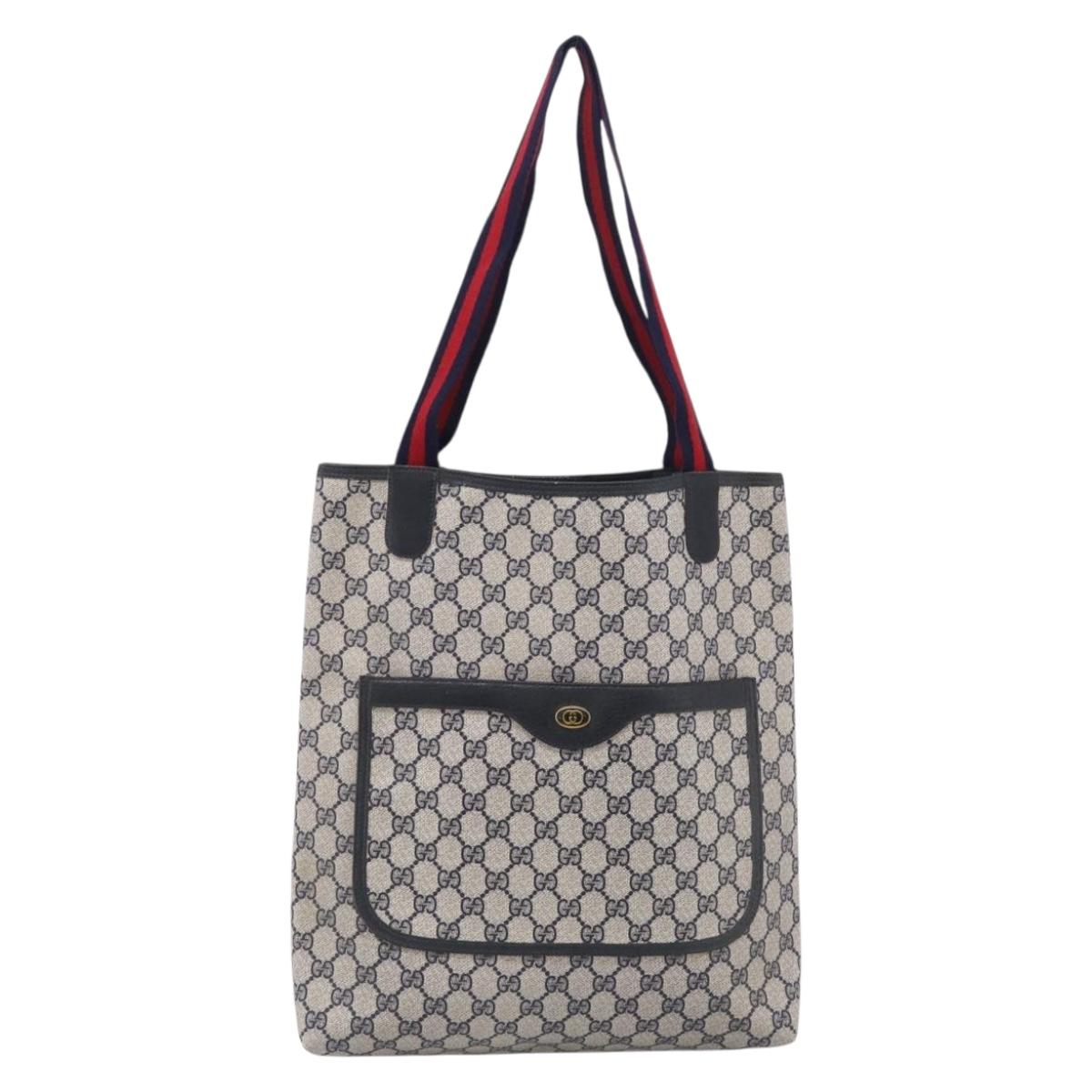 GUCCI GG Supreme Sherry Line Tote Bag PVC Navy Gold 39 02 003 Auth 215608A