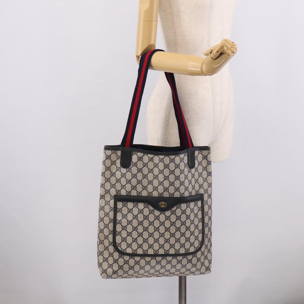 GUCCI GG Supreme Sherry Line Tote Bag PVC Navy Gold 39 02 003 Auth 215608A