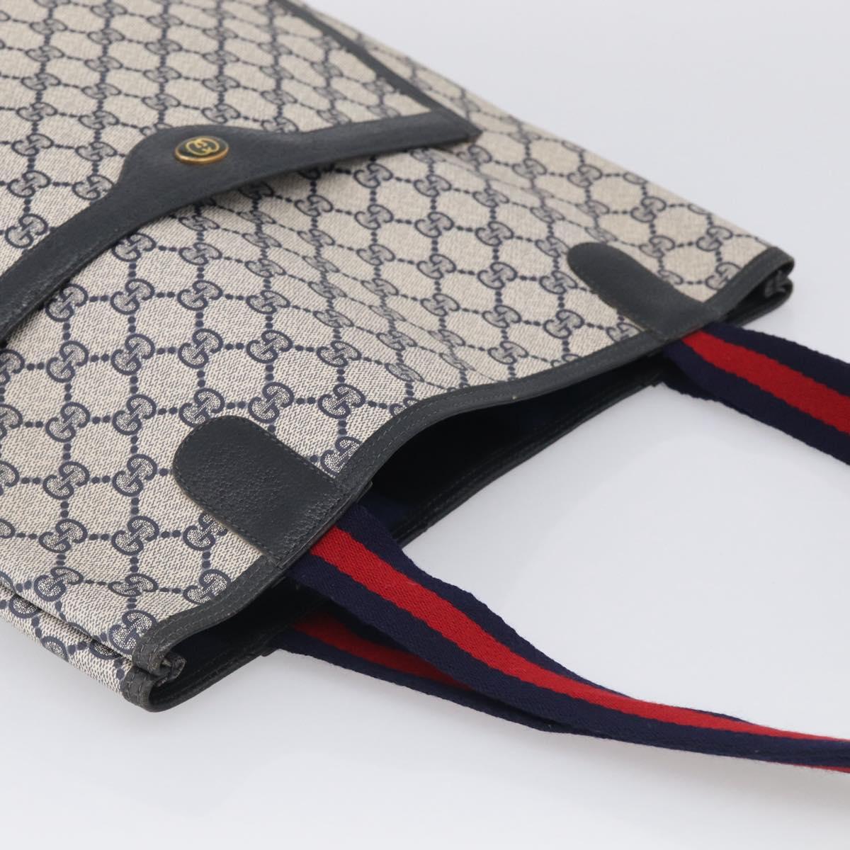 GUCCI GG Supreme Sherry Line Tote Bag PVC Navy Gold 39 02 003 Auth 215608A
