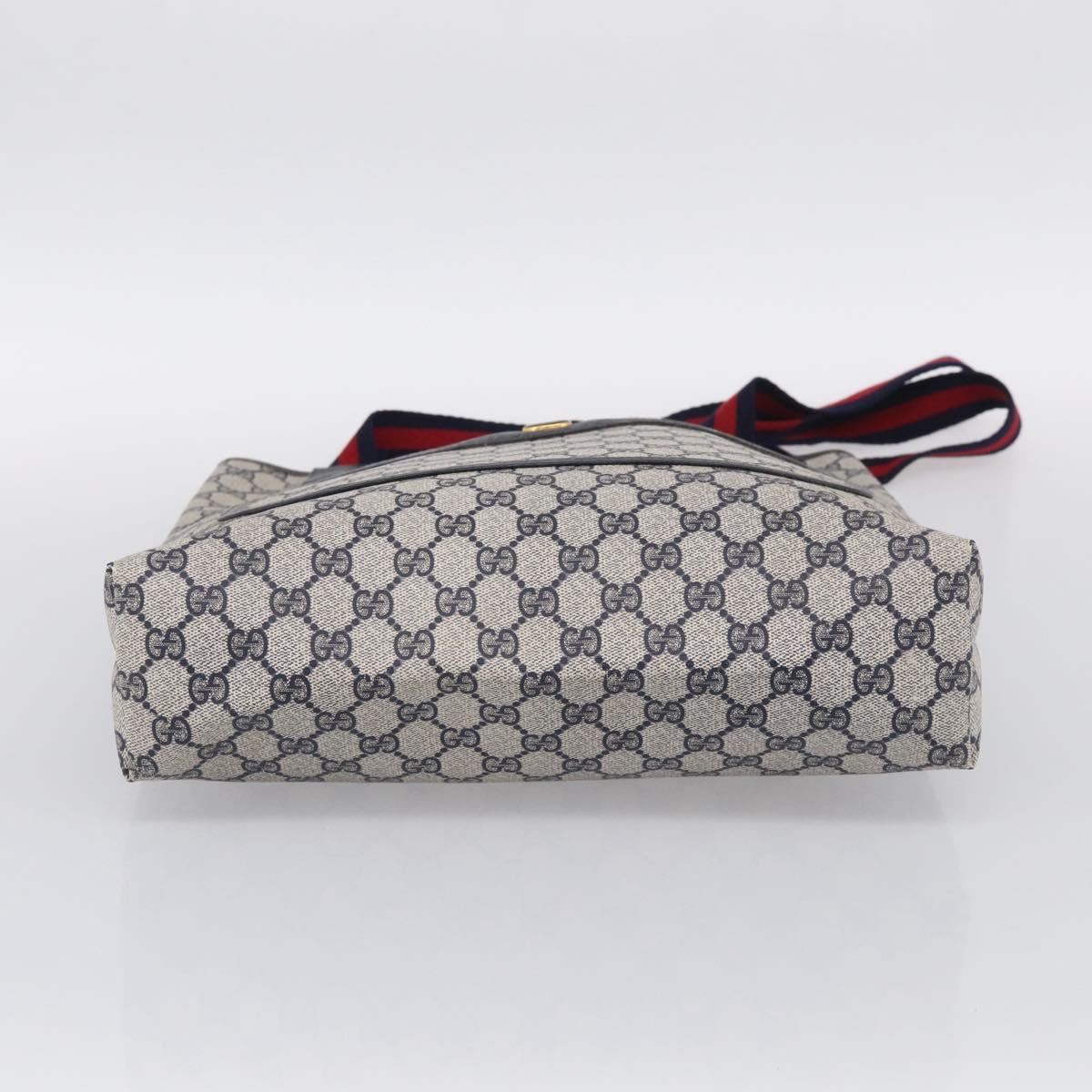 GUCCI GG Supreme Sherry Line Tote Bag PVC Navy Gold 39 02 003 Auth 215608A