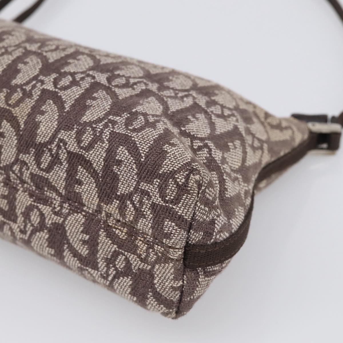 Christian Dior Trotter Canvas Accessory Pouch Brown Silver Auth 215610