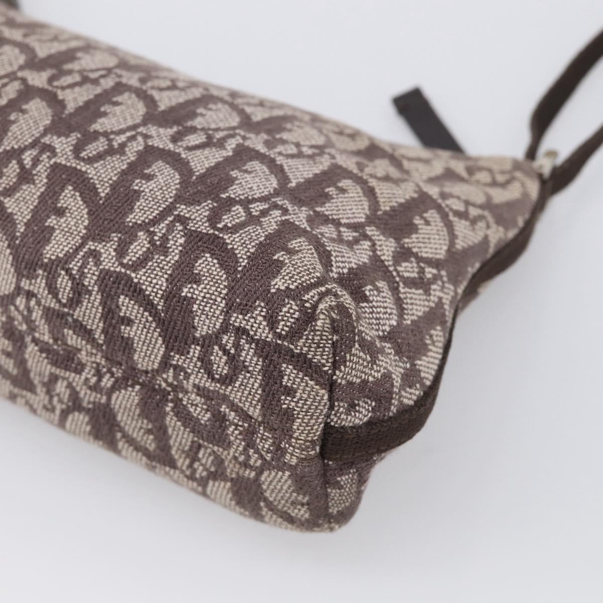 Christian Dior Trotter Canvas Accessory Pouch Brown Silver Auth 215610