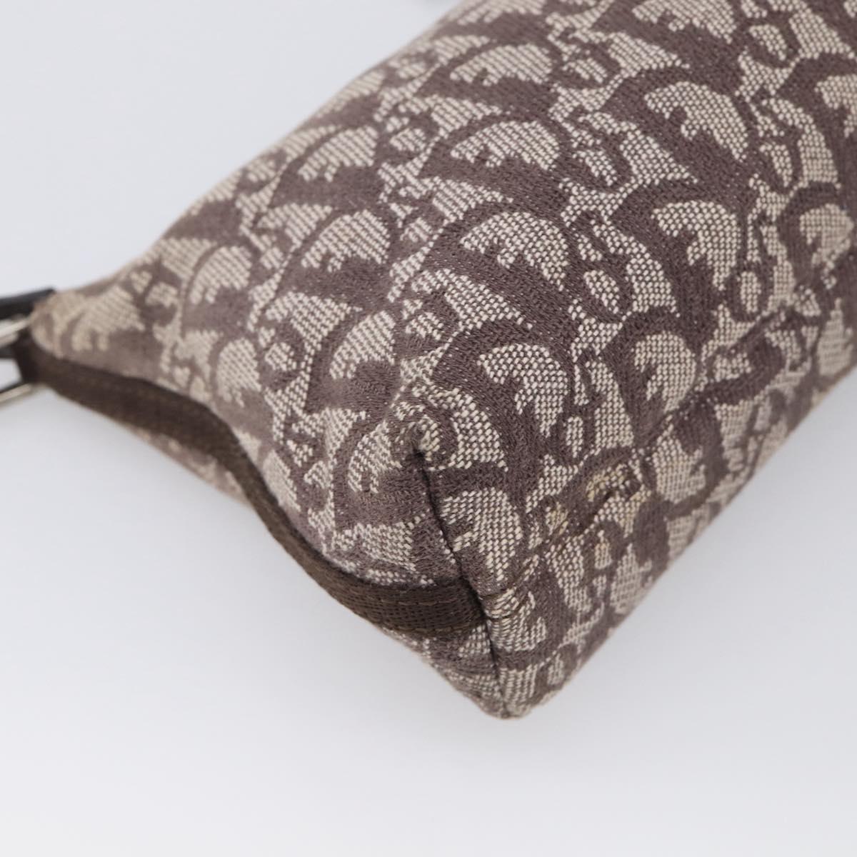 Christian Dior Trotter Canvas Accessory Pouch Brown Silver Auth 215610