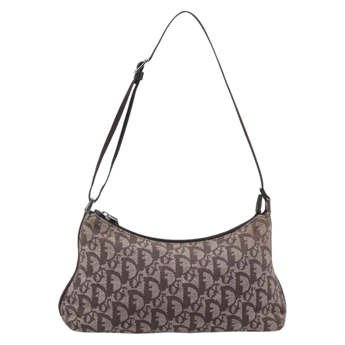 Christian Dior Trotter Canvas Accessory Pouch Brown Silver Auth 215610