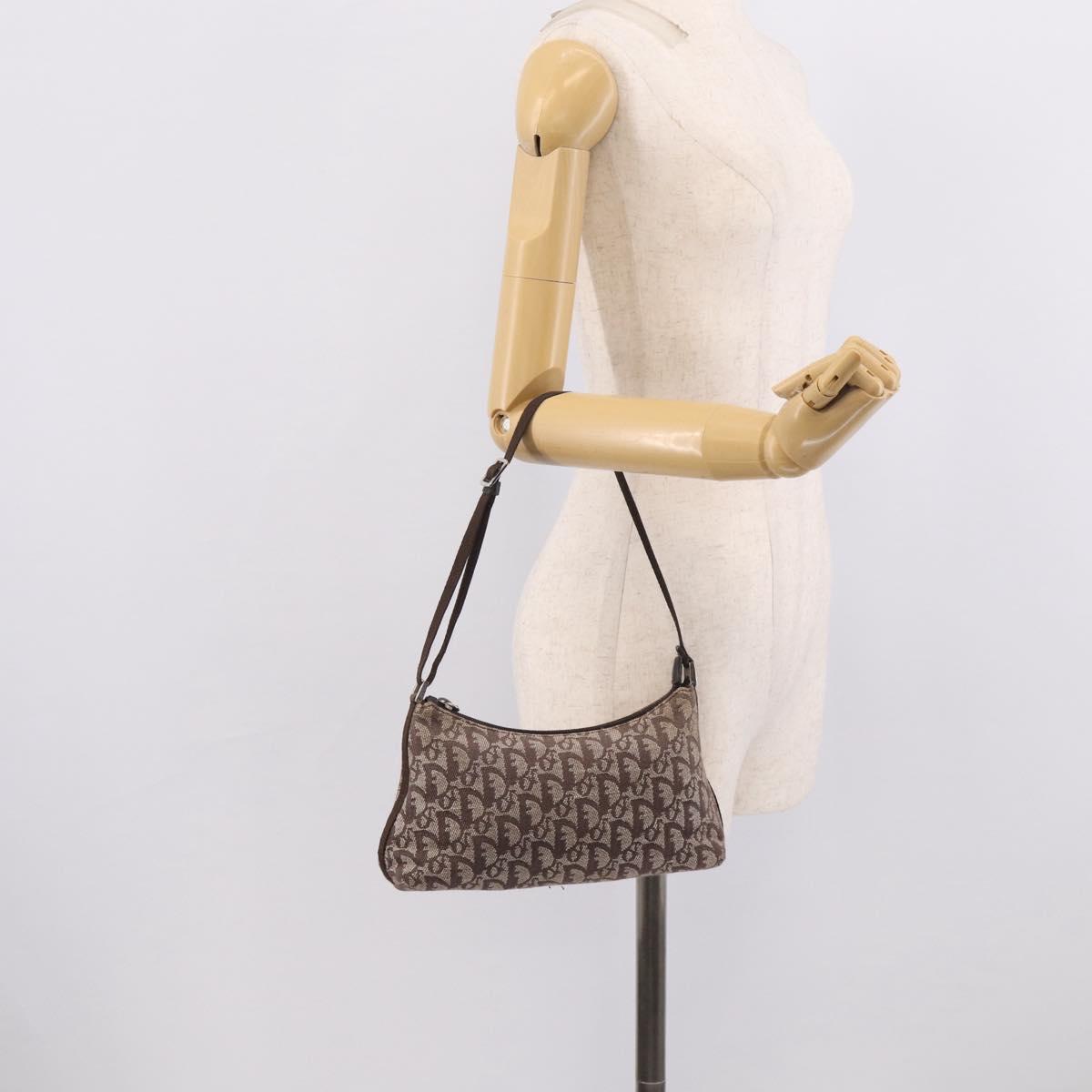 Christian Dior Trotter Canvas Accessory Pouch Brown Silver Auth 215610