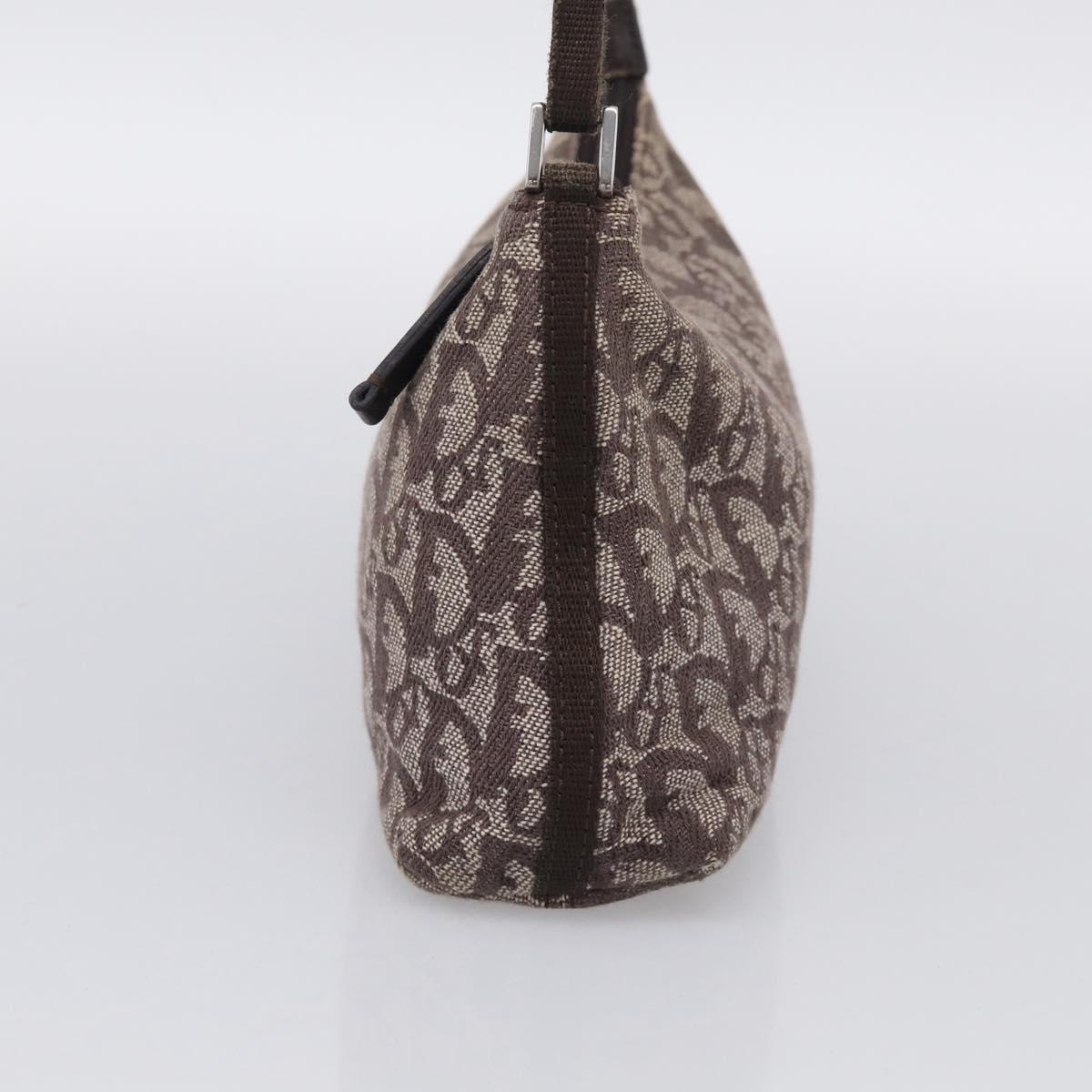 Christian Dior Trotter Canvas Accessory Pouch Brown Silver Auth 215610