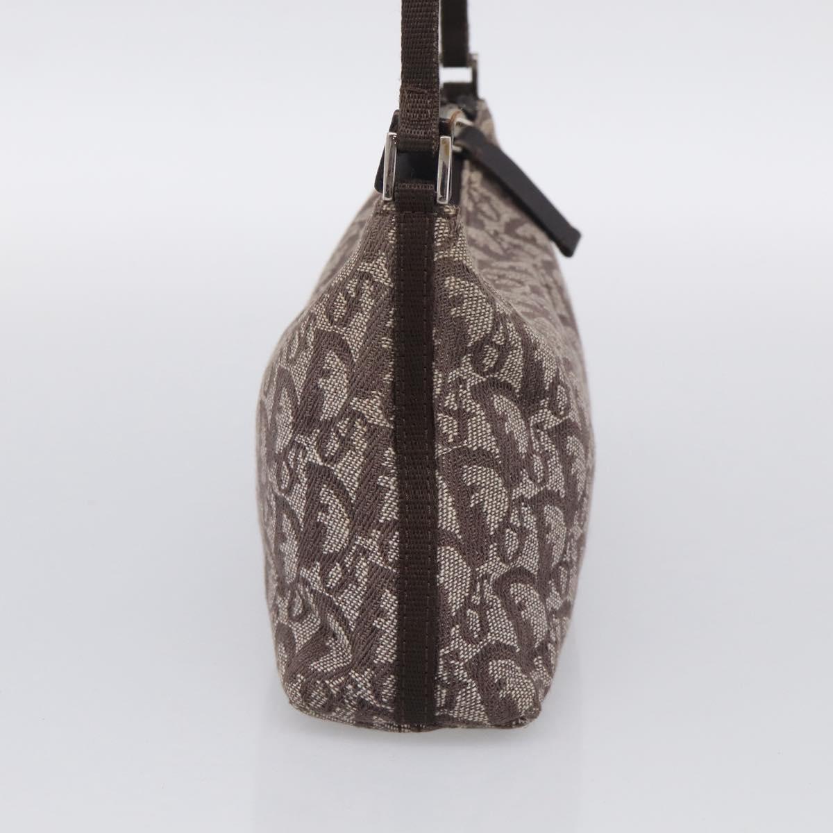 Christian Dior Trotter Canvas Accessory Pouch Brown Silver Auth 215610