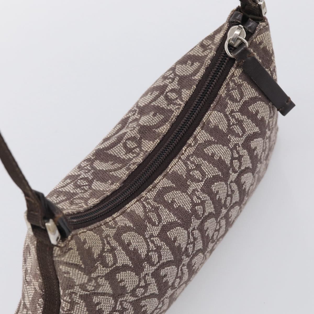 Christian Dior Trotter Canvas Accessory Pouch Brown Silver Auth 215610
