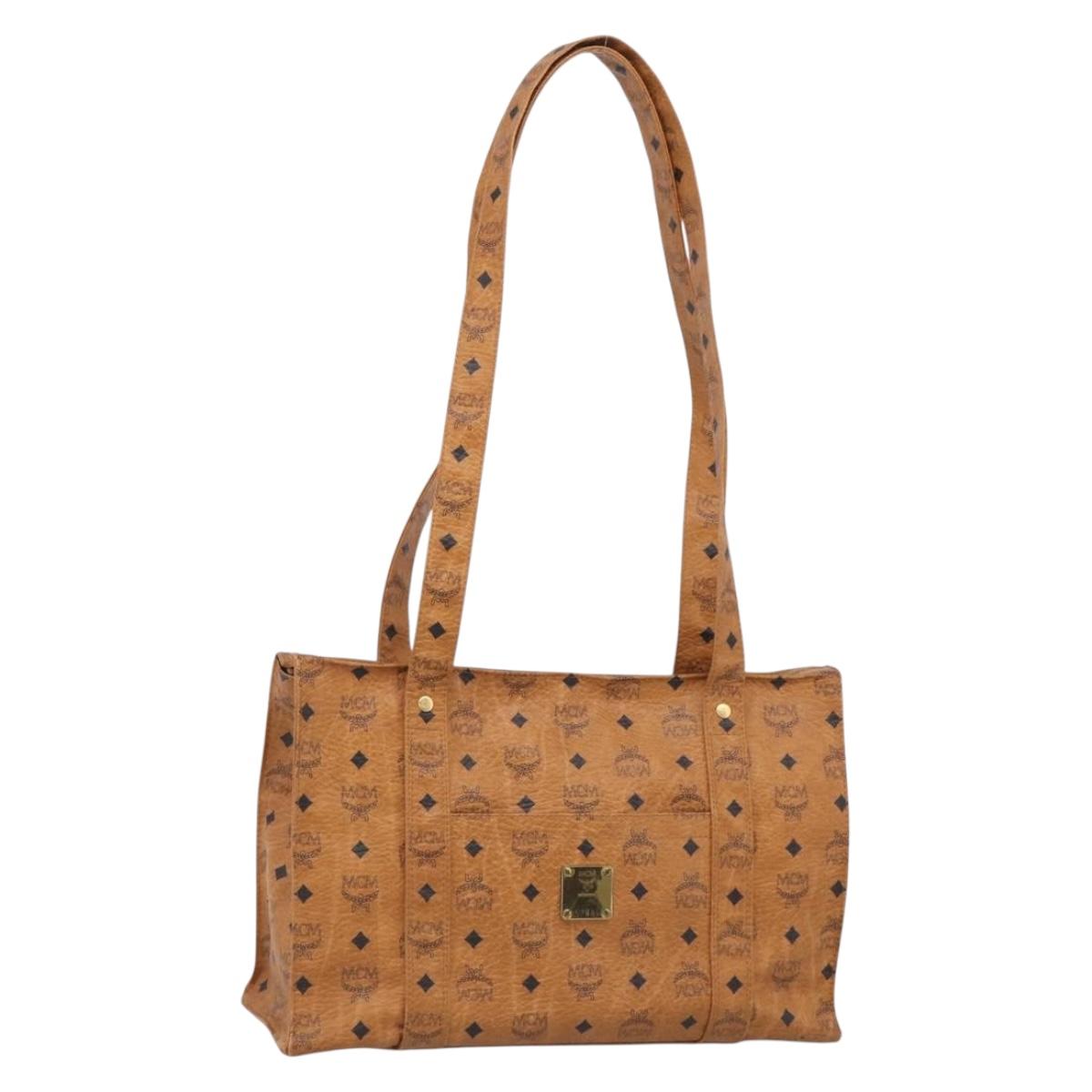 MCM Vicetos Logogram Tote Bag PVC Leather Brown Gold Auth 215611