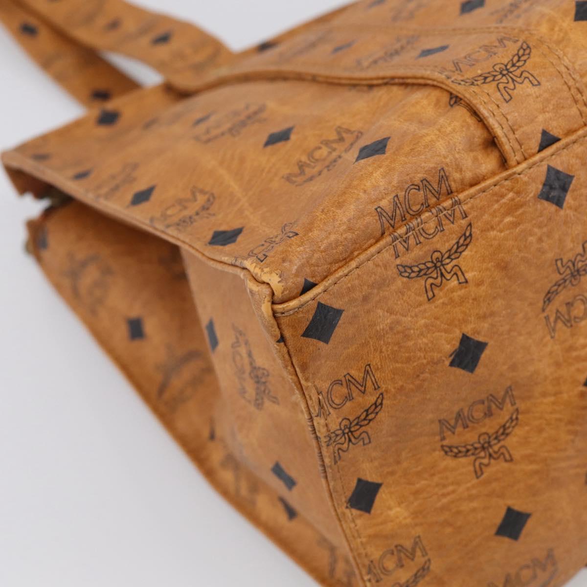 MCM Vicetos Logogram Tote Bag PVC Leather Brown Gold Auth 215611