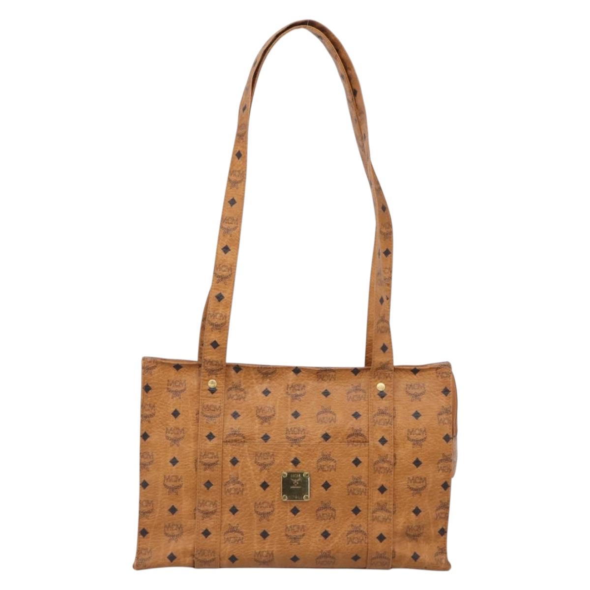 MCM Vicetos Logogram Tote Bag PVC Leather Brown Gold Auth 215611