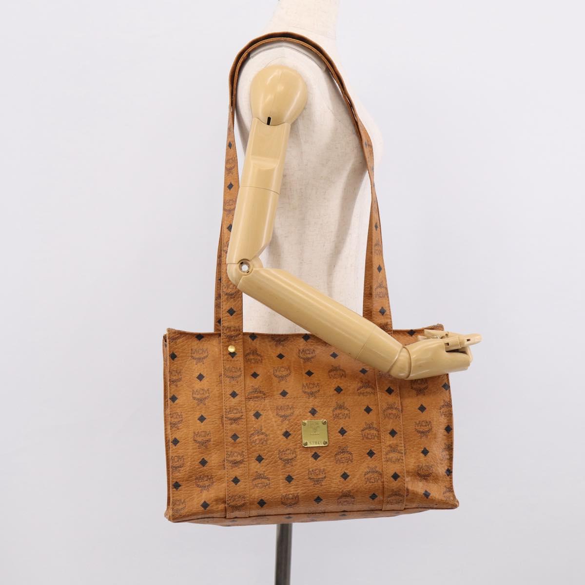 MCM Vicetos Logogram Tote Bag PVC Leather Brown Gold Auth 215611