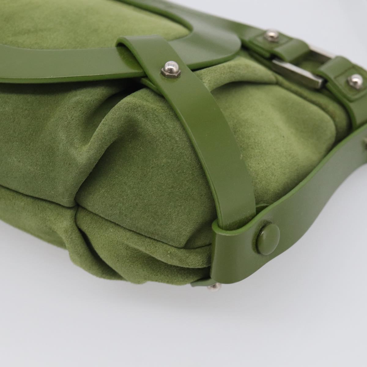 Salvatore Ferragamo Gancini Shoulder Bag Suede Green Silver Auth 215612A