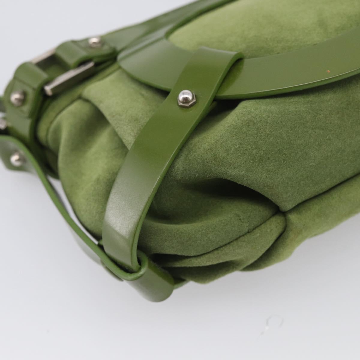 Salvatore Ferragamo Gancini Shoulder Bag Suede Green Silver Auth 215612A
