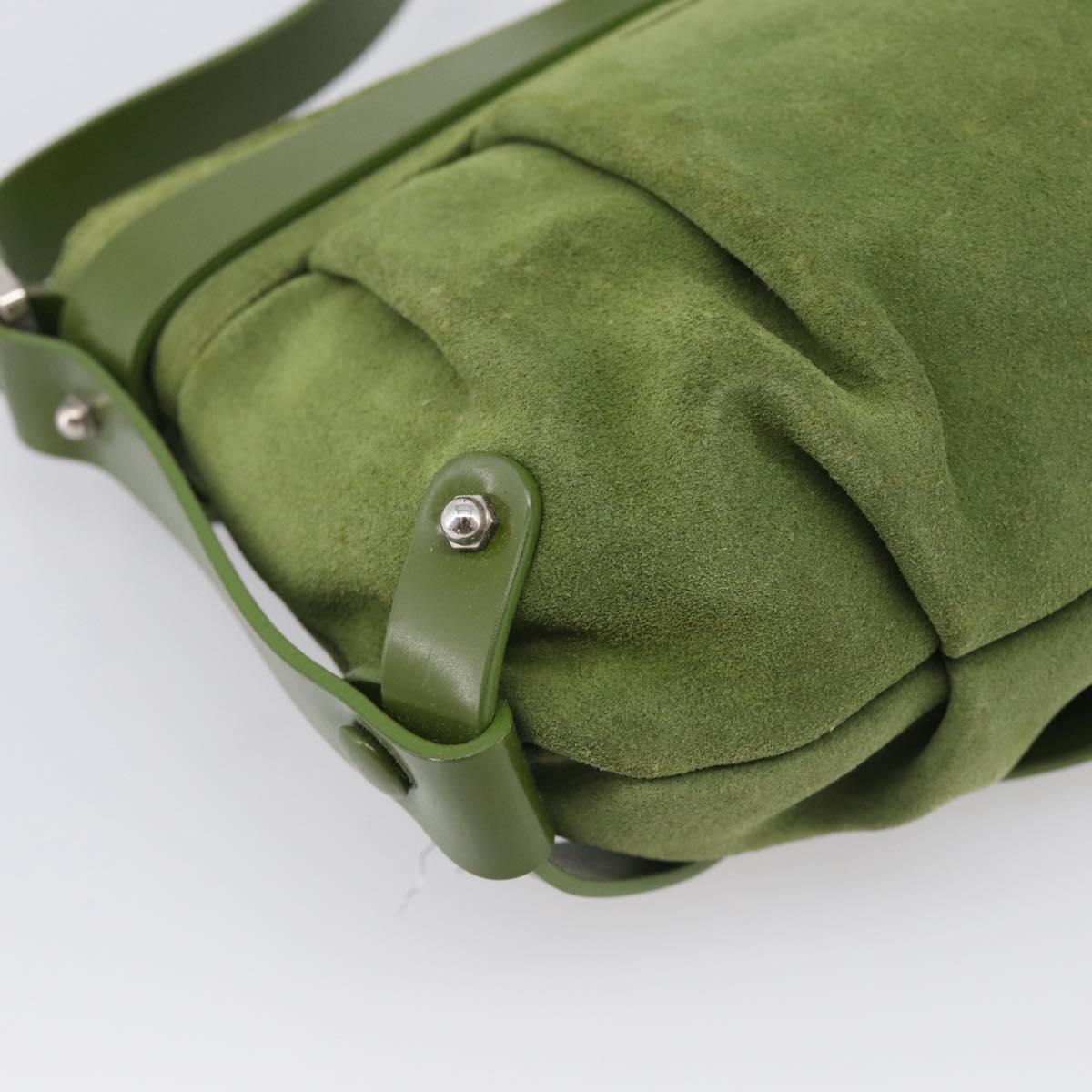 Salvatore Ferragamo Gancini Shoulder Bag Suede Green Silver Auth 215612A
