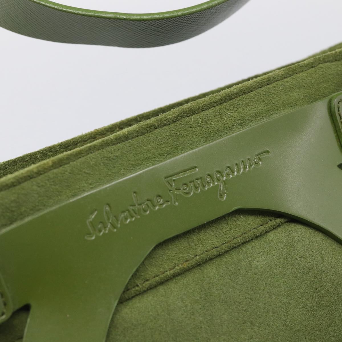 Salvatore Ferragamo Gancini Shoulder Bag Suede Green Silver Auth 215612A