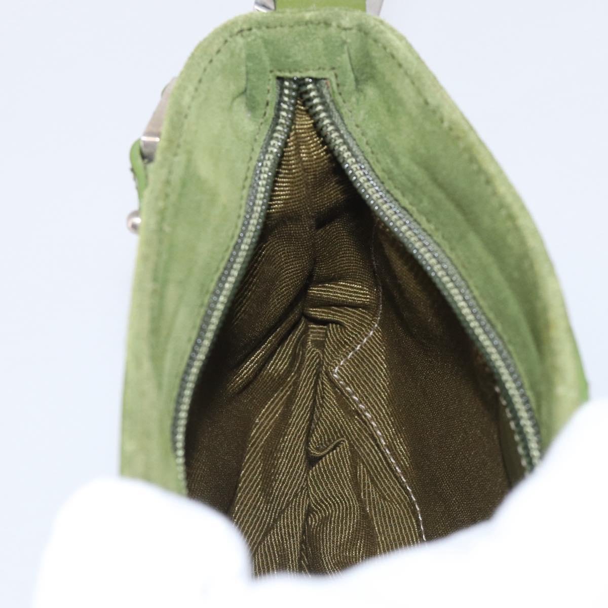 Salvatore Ferragamo Gancini Shoulder Bag Suede Green Silver Auth 215612A