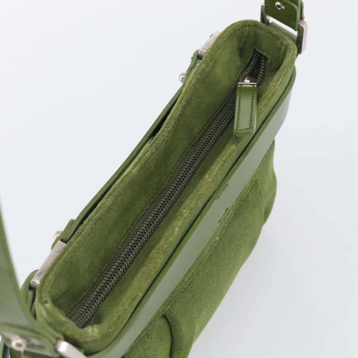 Salvatore Ferragamo Gancini Shoulder Bag Suede Green Silver Auth 215612A