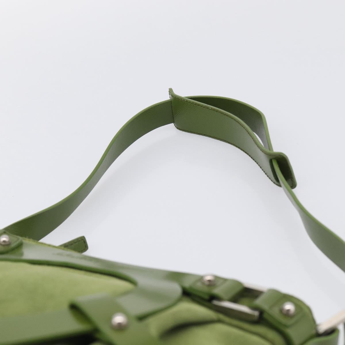 Salvatore Ferragamo Gancini Shoulder Bag Suede Green Silver Auth 215612A