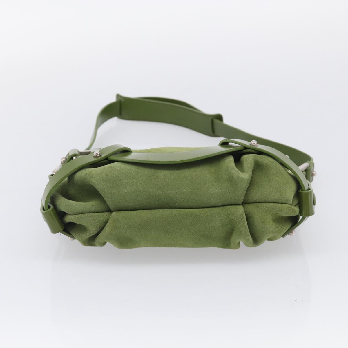 Salvatore Ferragamo Gancini Shoulder Bag Suede Green Silver Auth 215612A