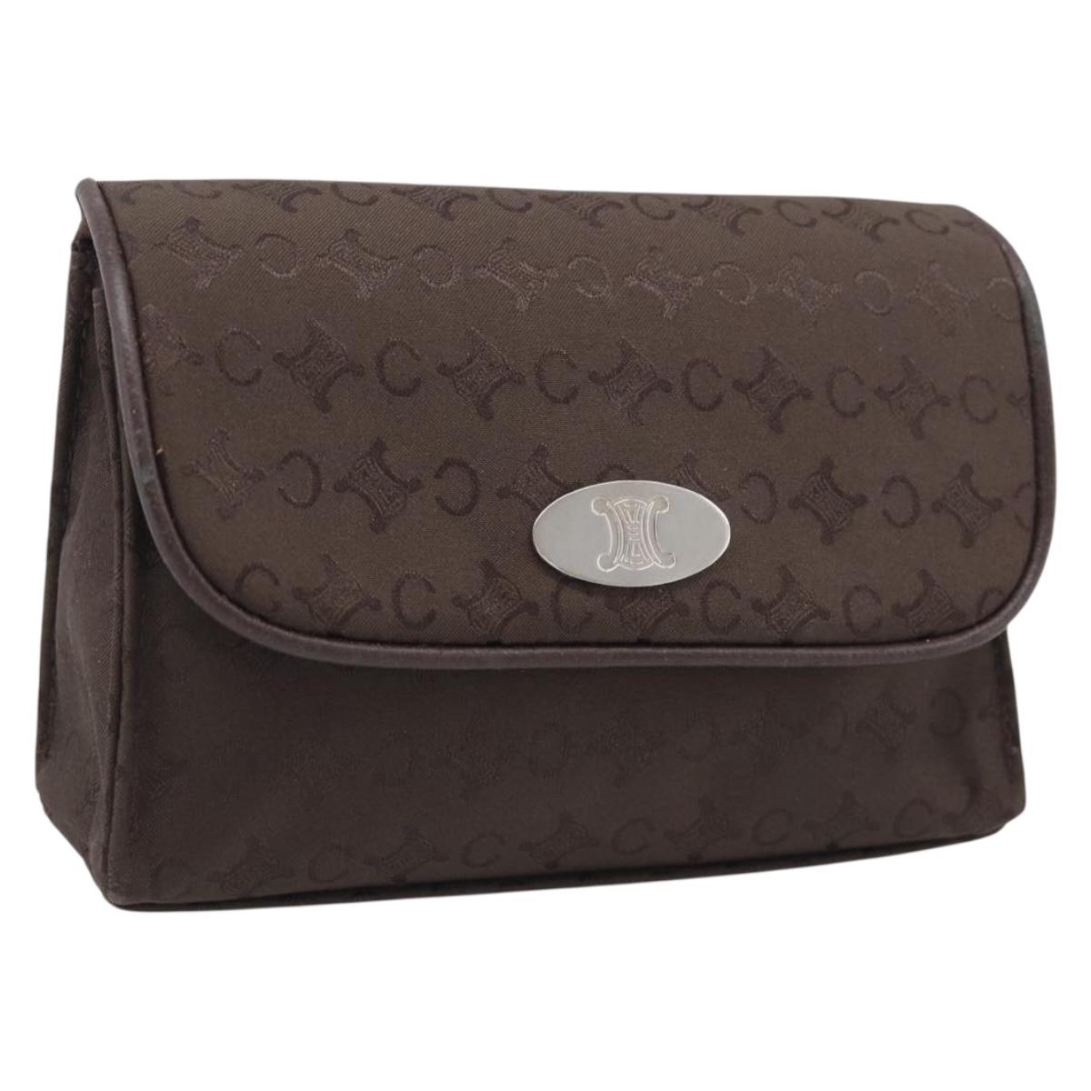 CELINE C Macadam Canvas Pouch Brown Silver Auth 215614