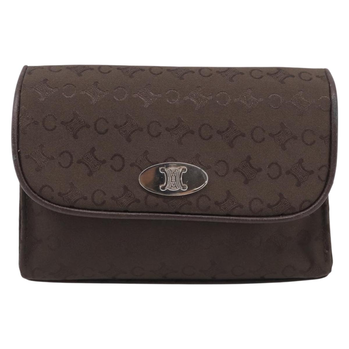 CELINE C Macadam Canvas Pouch Brown Silver Auth 215614