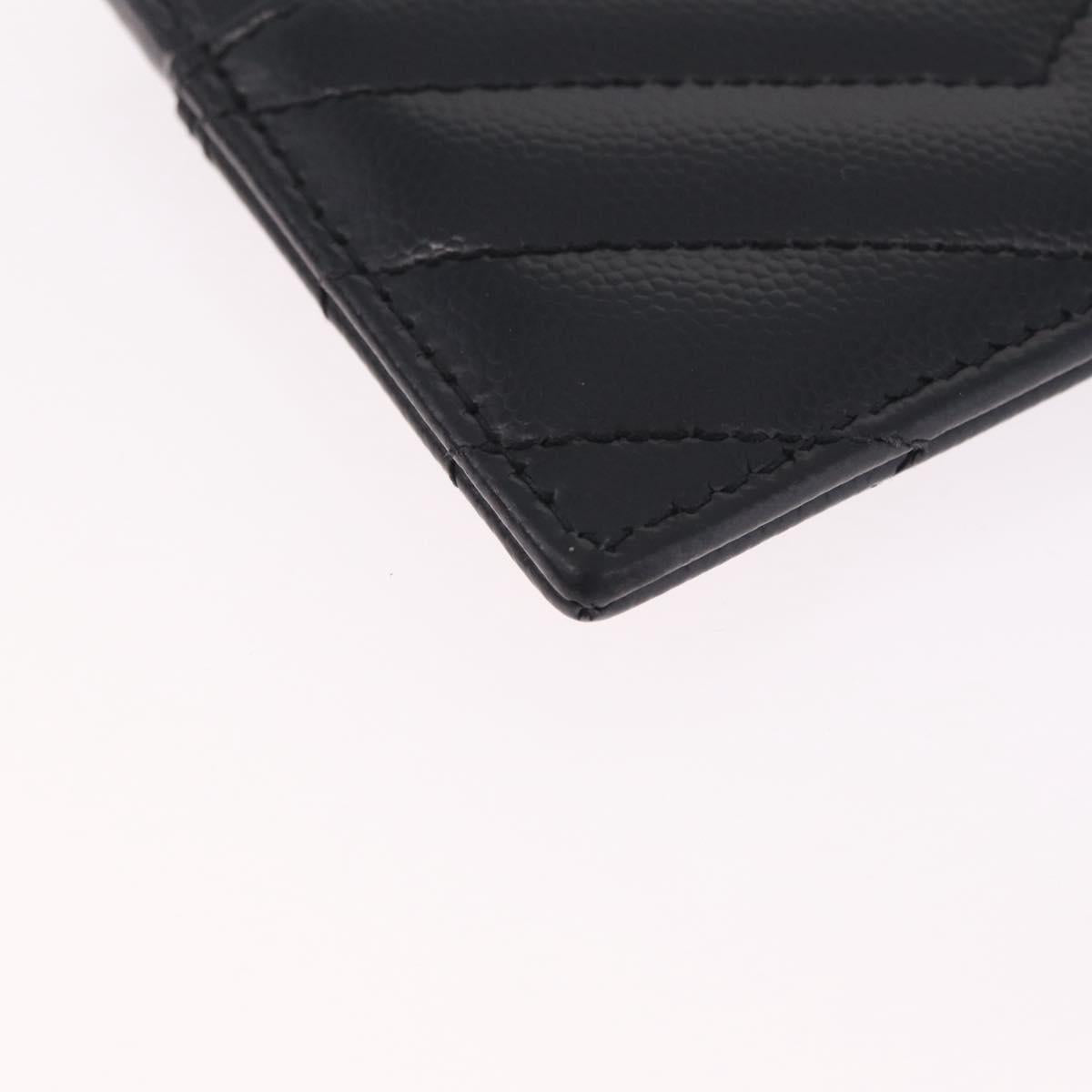 Saint Laurent Cassandra Card Case Leather Black Gold Auth 215617V