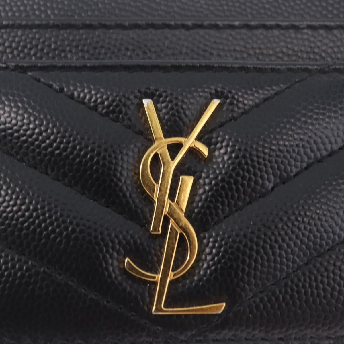 Saint Laurent Cassandra Card Case Leather Black Gold Auth 215617V