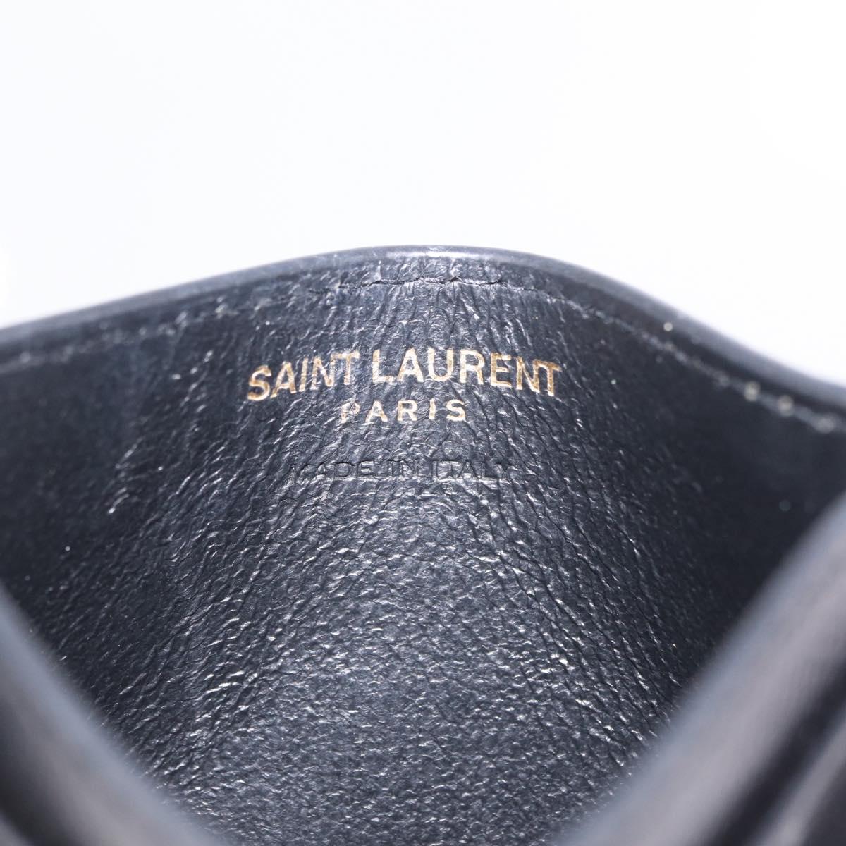 Saint Laurent Cassandra Card Case Leather Black Gold Auth 215617V