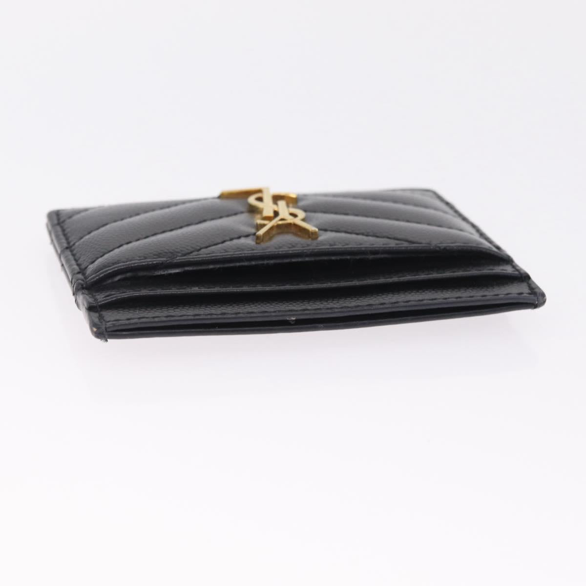 Saint Laurent Cassandra Card Case Leather Black Gold Auth 215617V