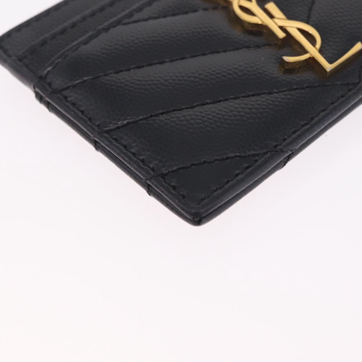 Saint Laurent Cassandra Card Case Leather Black Gold Auth 215617V