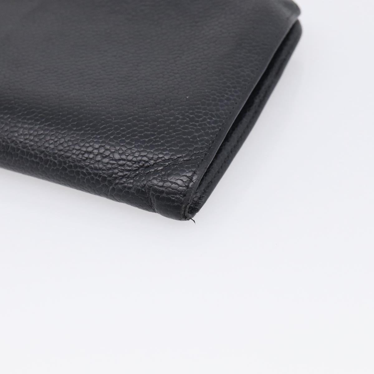 CHANEL Wallet Caviar Skin Black Gold CC Auth 215620