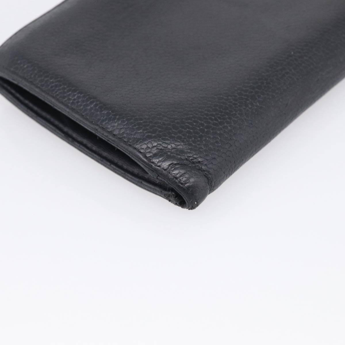 CHANEL Wallet Caviar Skin Black Gold CC Auth 215620