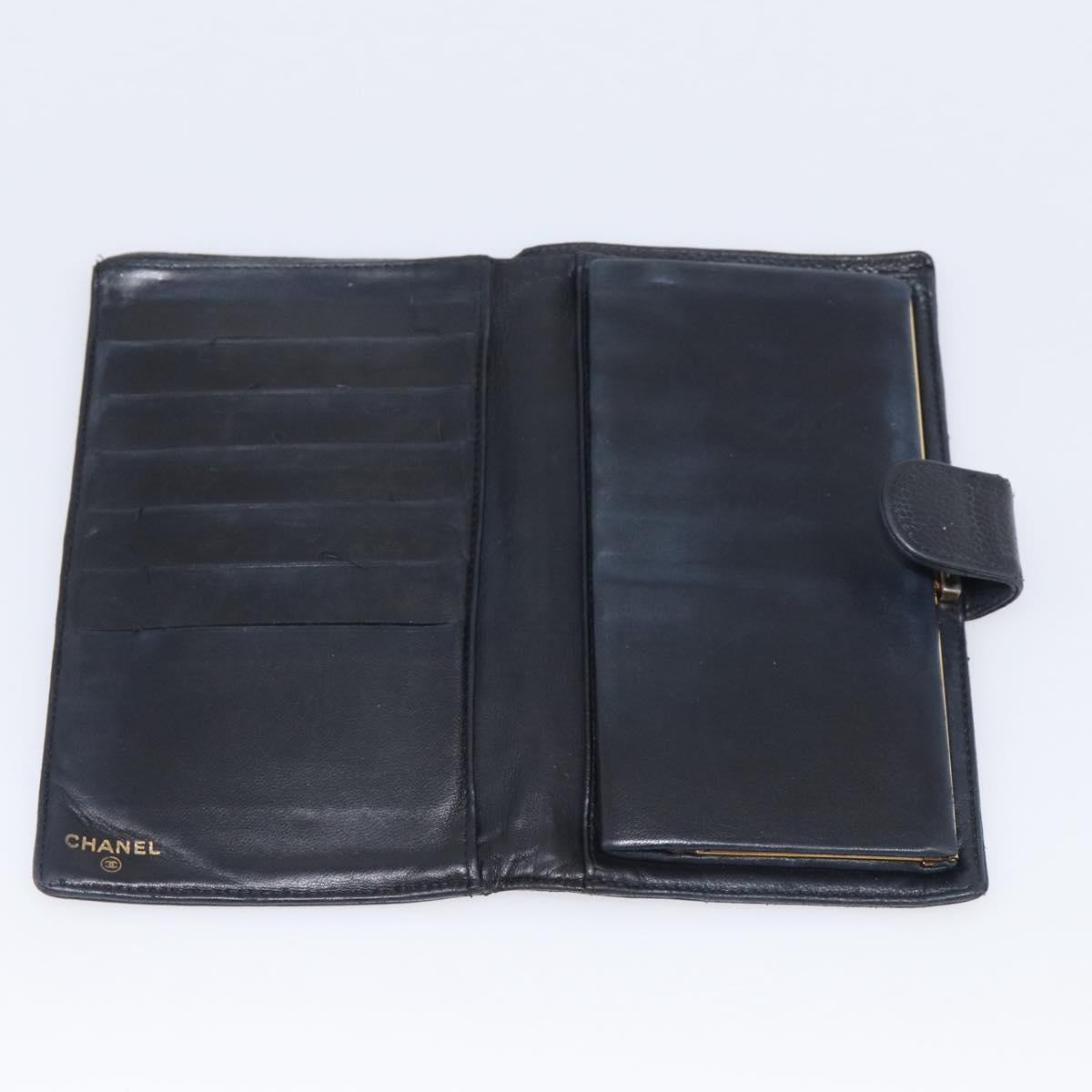 CHANEL Wallet Caviar Skin Black Gold CC Auth 215620