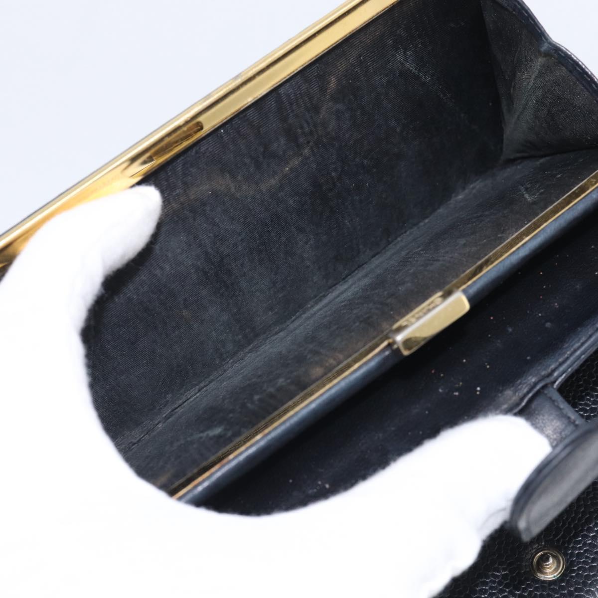 CHANEL Wallet Caviar Skin Black Gold CC Auth 215620