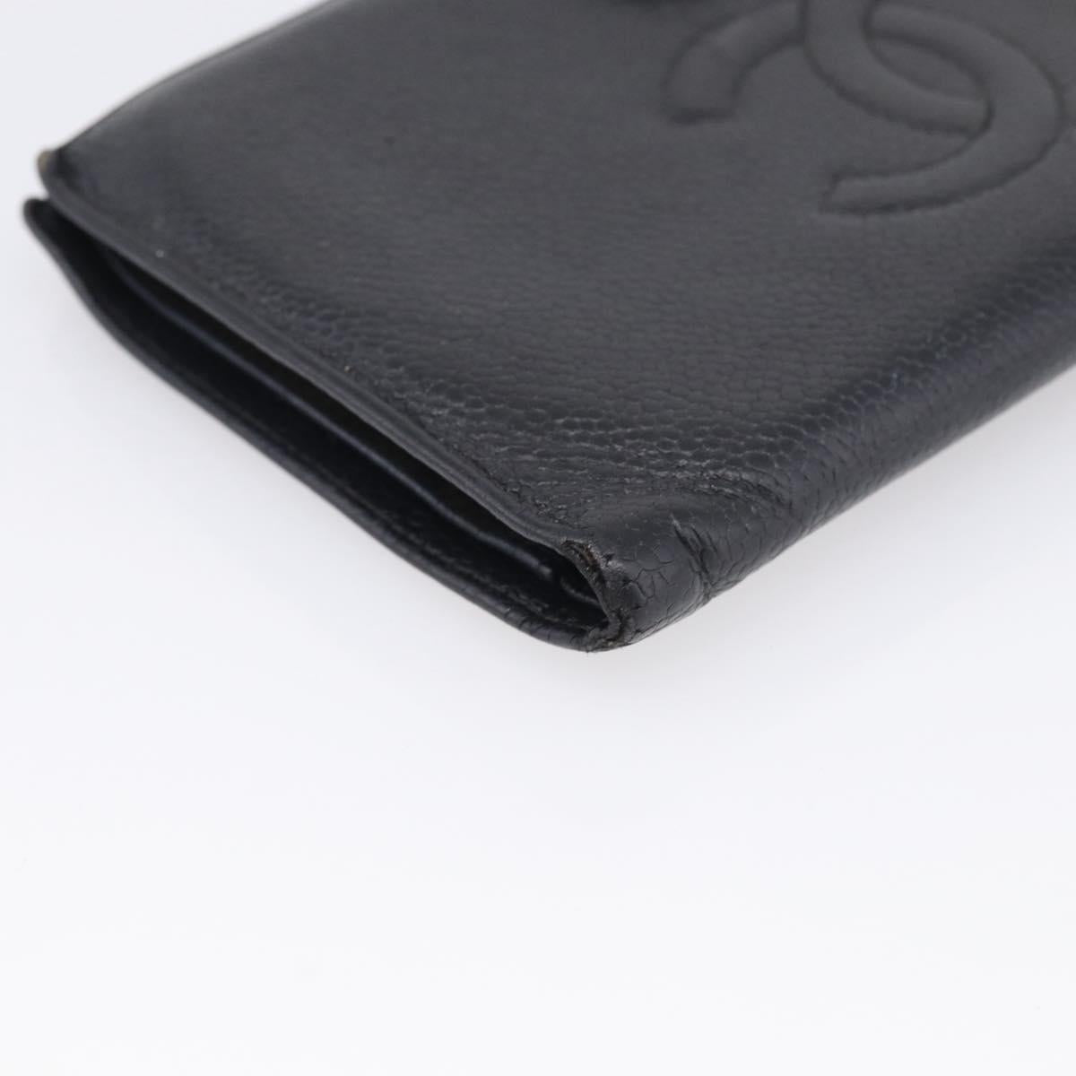 CHANEL Wallet Caviar Skin Black Gold CC Auth 215620