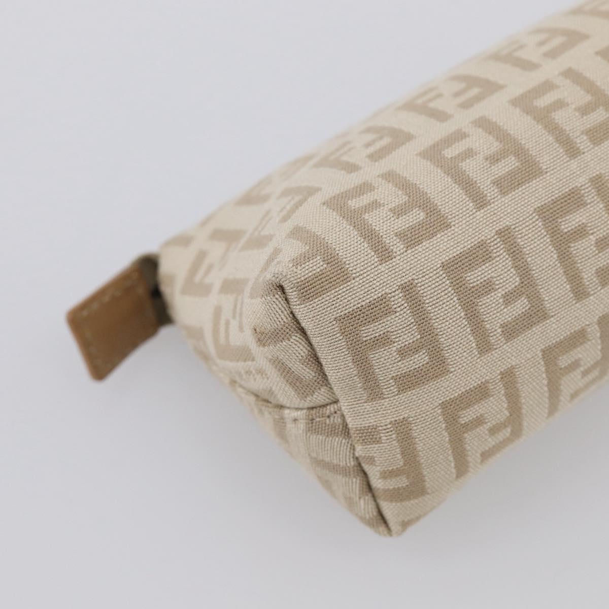 FENDI Zucchino Canvas Pouch Beige Gold Auth 215621V